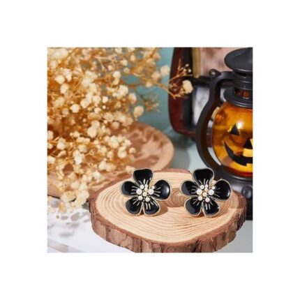 6 PCS Cache-Boutons Bijoux Fleur d'Émail Noir Sans Couture