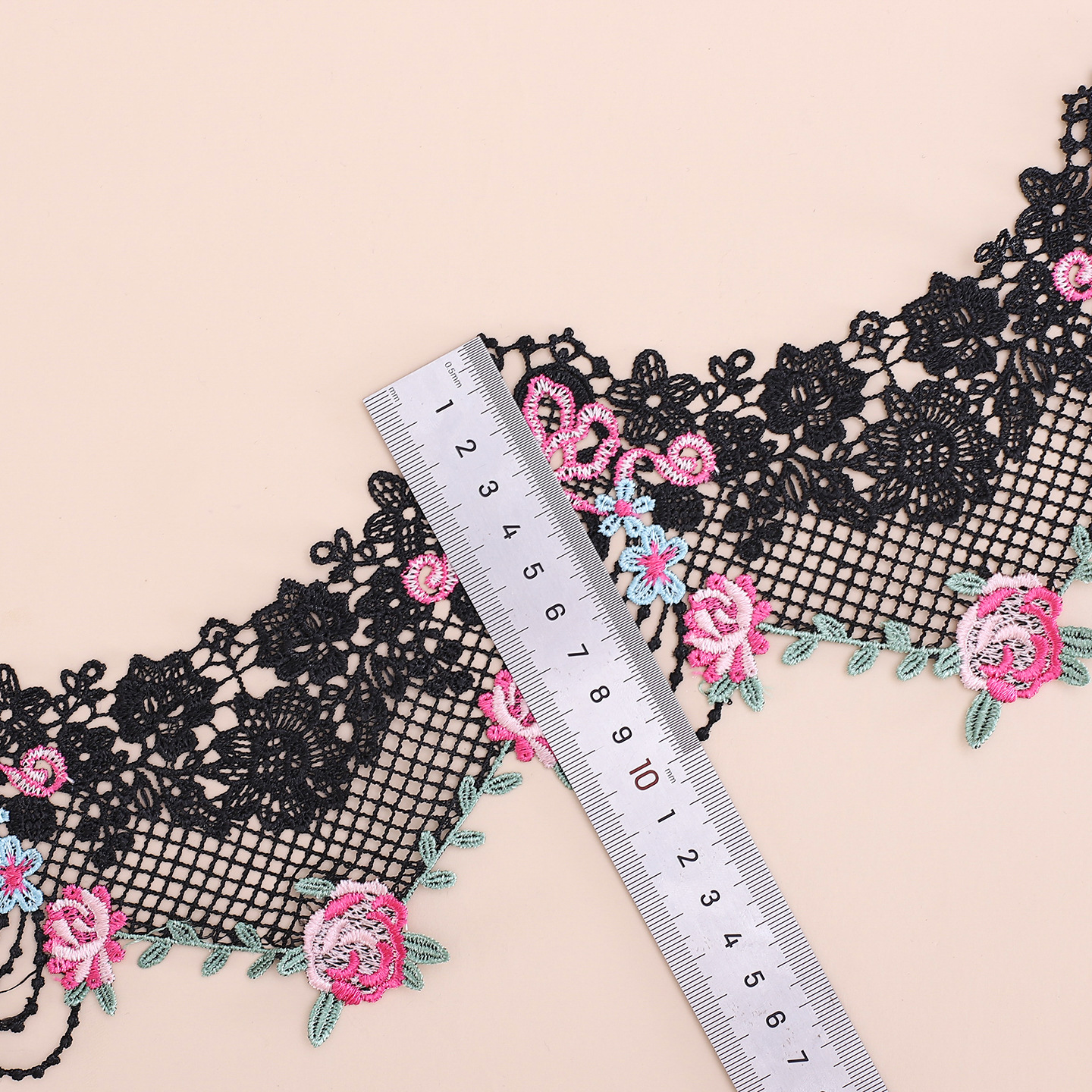 1 Yard Wide Water Soluble Lace Trim Suitable for DIY Dresses, Wedding Dresses, Blouses - 13cm Wide Bow & Flower Applique Sewing Trim with Soluble Thread, for Party Clothing Accessories, Ribbon for Dresses (//)