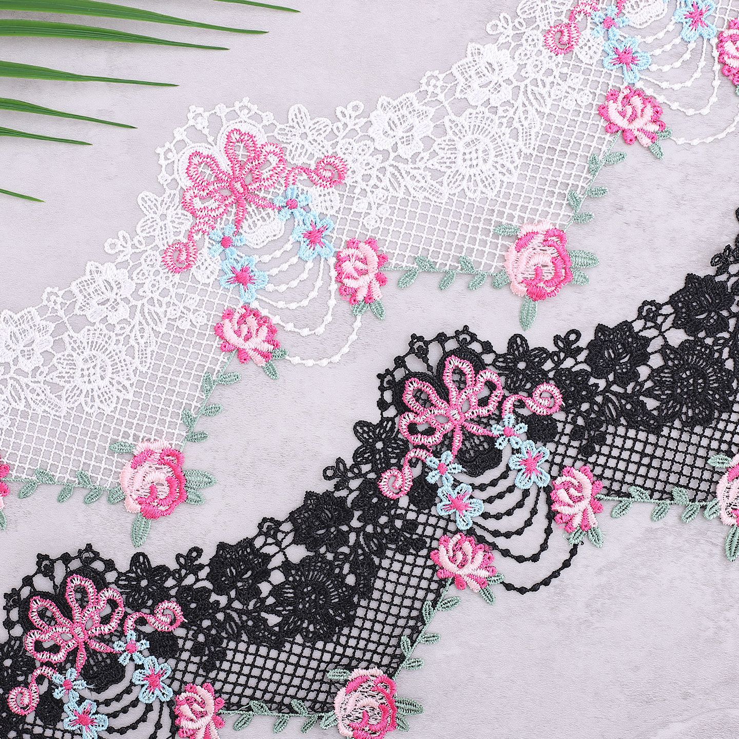 1 Yard Wide Water Soluble Lace Trim Suitable for DIY Dresses, Wedding Dresses, Blouses - 13cm Wide Bow & Flower Applique Sewing Trim with Soluble Thread, for Party Clothing Accessories, Ribbon for Dresses (//)