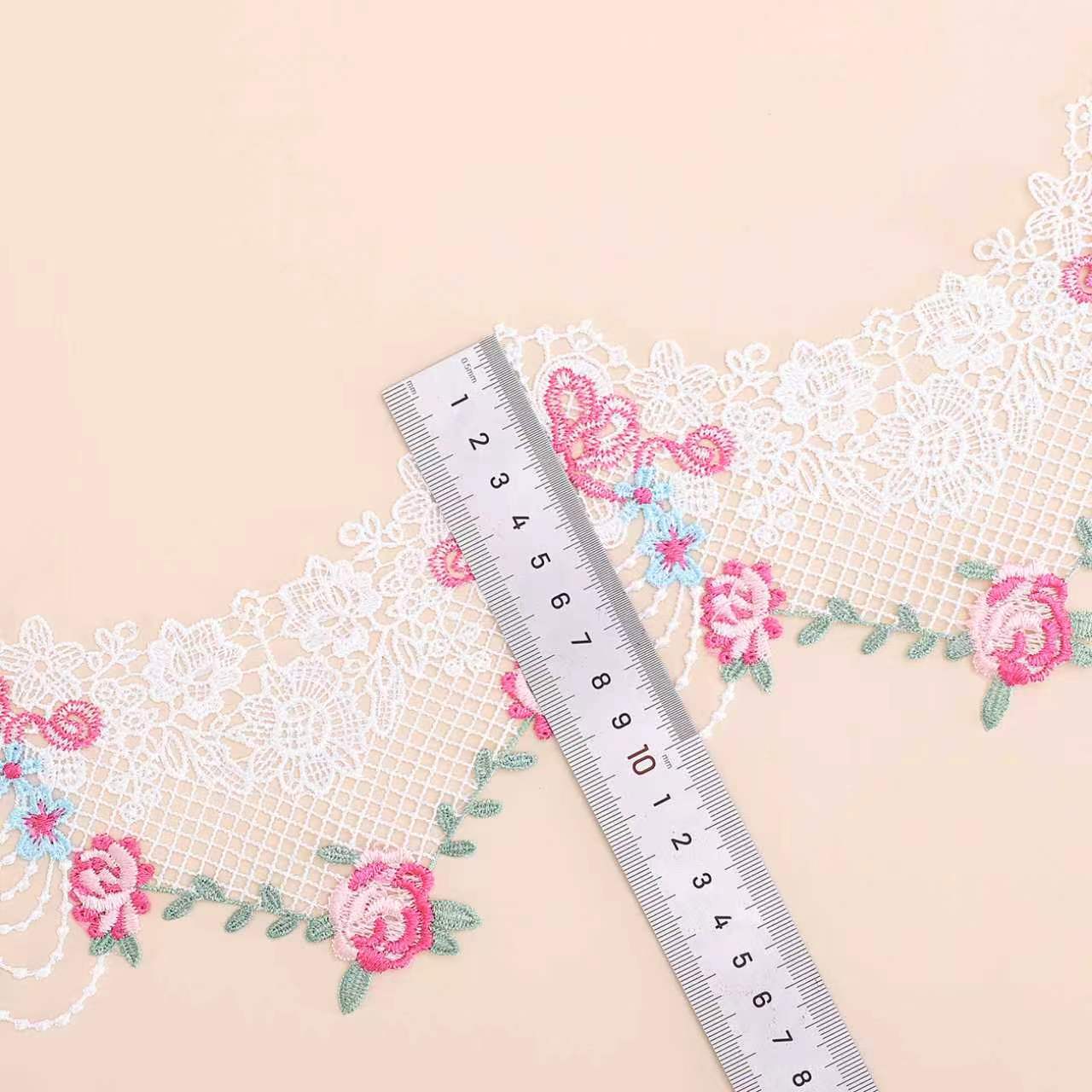 1 Yard Wide Water Soluble Lace Trim Suitable for DIY Dresses, Wedding Dresses, Blouses - 13cm Wide Bow & Flower Applique Sewing Trim with Soluble Thread, for Party Clothing Accessories, Ribbon for Dresses (//)